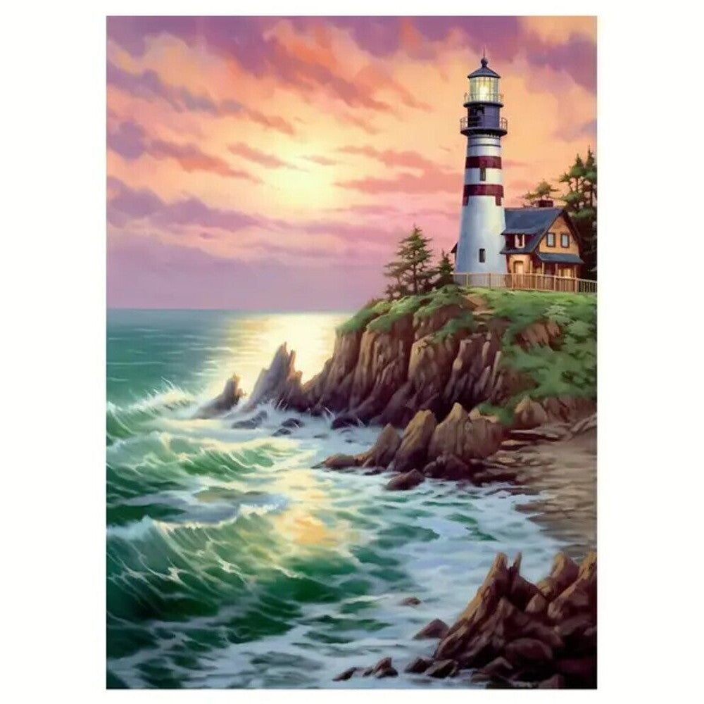 Lighthouse Overlooking The Ocean In The Sunset Canvas Print Framed 12" x 16" Home & Garden:Home Décor:Posters & Prints Style Your Walls